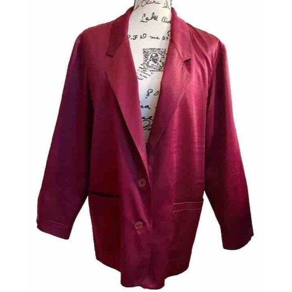 Vintage Anna and Frank 1980’s Silk Blazer Top Cranverry Red Size M Oversized EUC - Picture 9 of 16